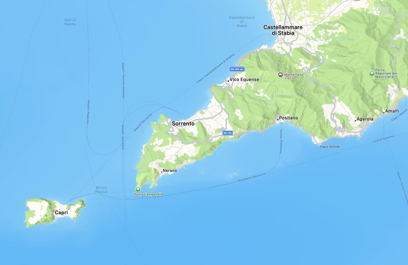 Carte de Sorrento, Positano, Amalfi et Capri